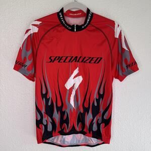 Specialized Cycling Jersey Mens Large Flames Bike Short Sleeve Top Shirt Red